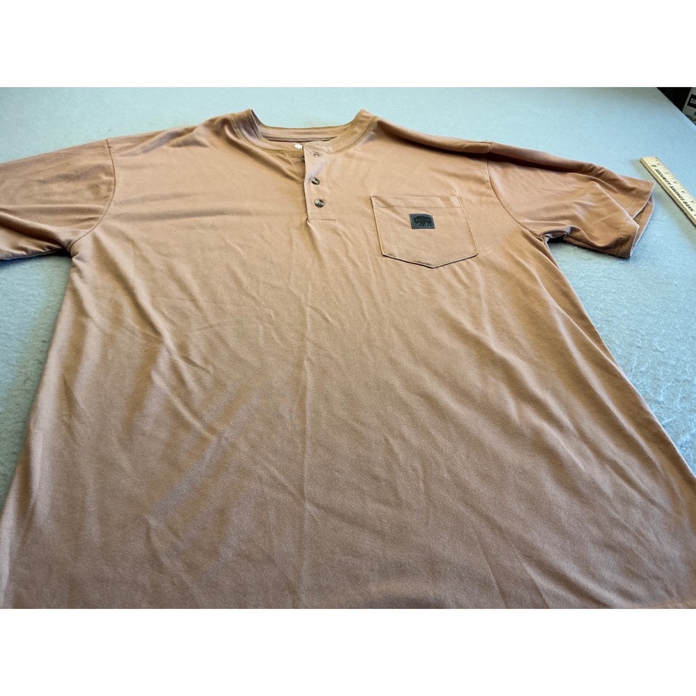 Buffalo Outdoors‎ Henley Shirt Short Sleeve Pocket Tan Mens Size XL Casual Work